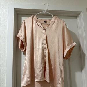 SHEIN Light Peach Satin V-Neck Blouse